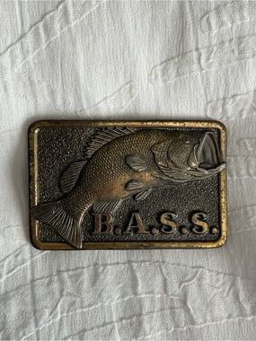 B.A.S.S. Brass Bass Anglers Sportsman Society belt buckle - Brown/Gold